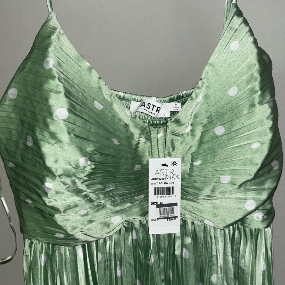 ASTR the Label Mint Green Polka Dot Satin Midi Dress NWT Size M